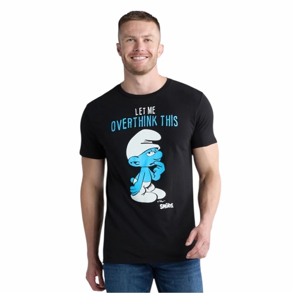 Smurfs Men’s Cotton Graphic Tee with Short Sleeves Black Medium NWT